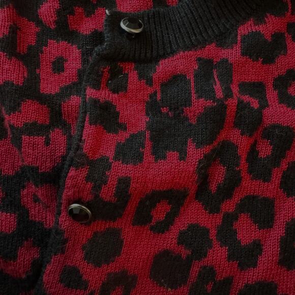 VTG Express Red & Black Leopard Cropped Cardigan Mob Core Size Medium - Picture 7 of 8